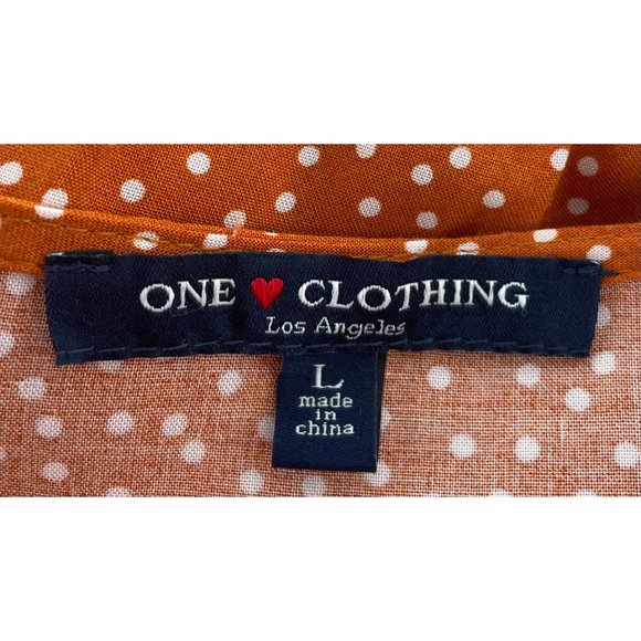 SOLD One Clothing Los Angeles Women's Size Large Orange & White Polka Dot Top - Picture 3 of 4